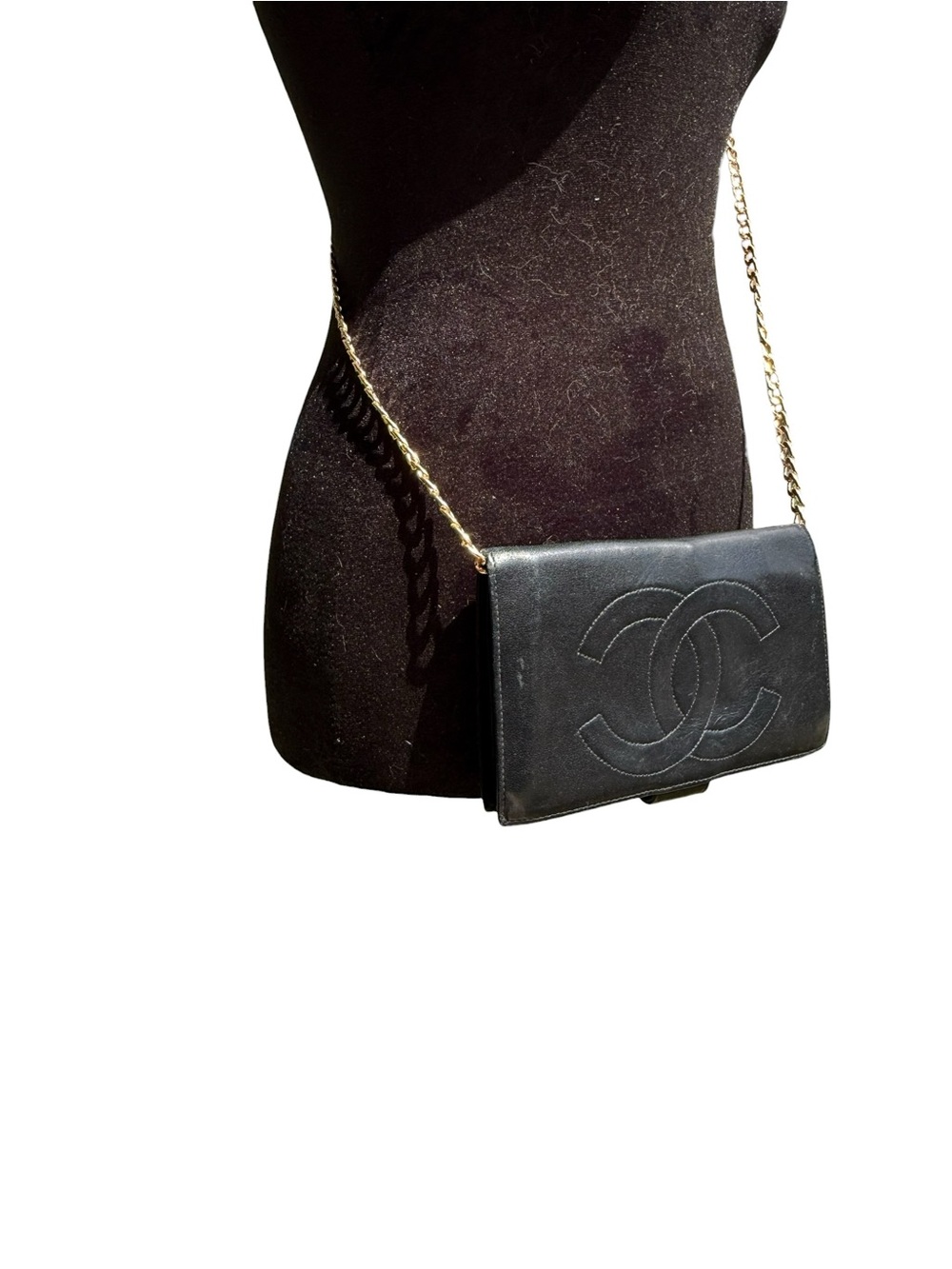 Beautiful Black Leather CHANEL Wallet Series 4 w/ Unbranded Crossbody Chain - Picture 2 of 13